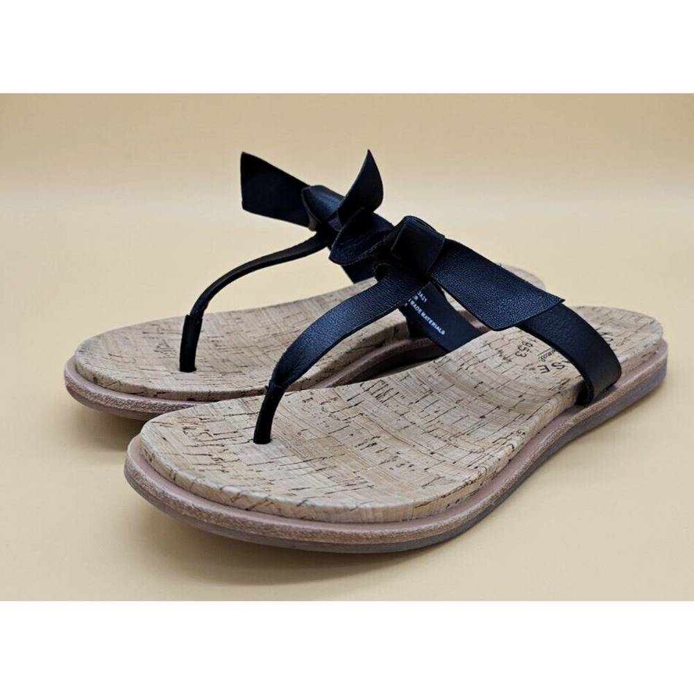 Kork-Ease Womens Size 6M Blake Thong Sandals Flip Flop Black Leather T- Strap